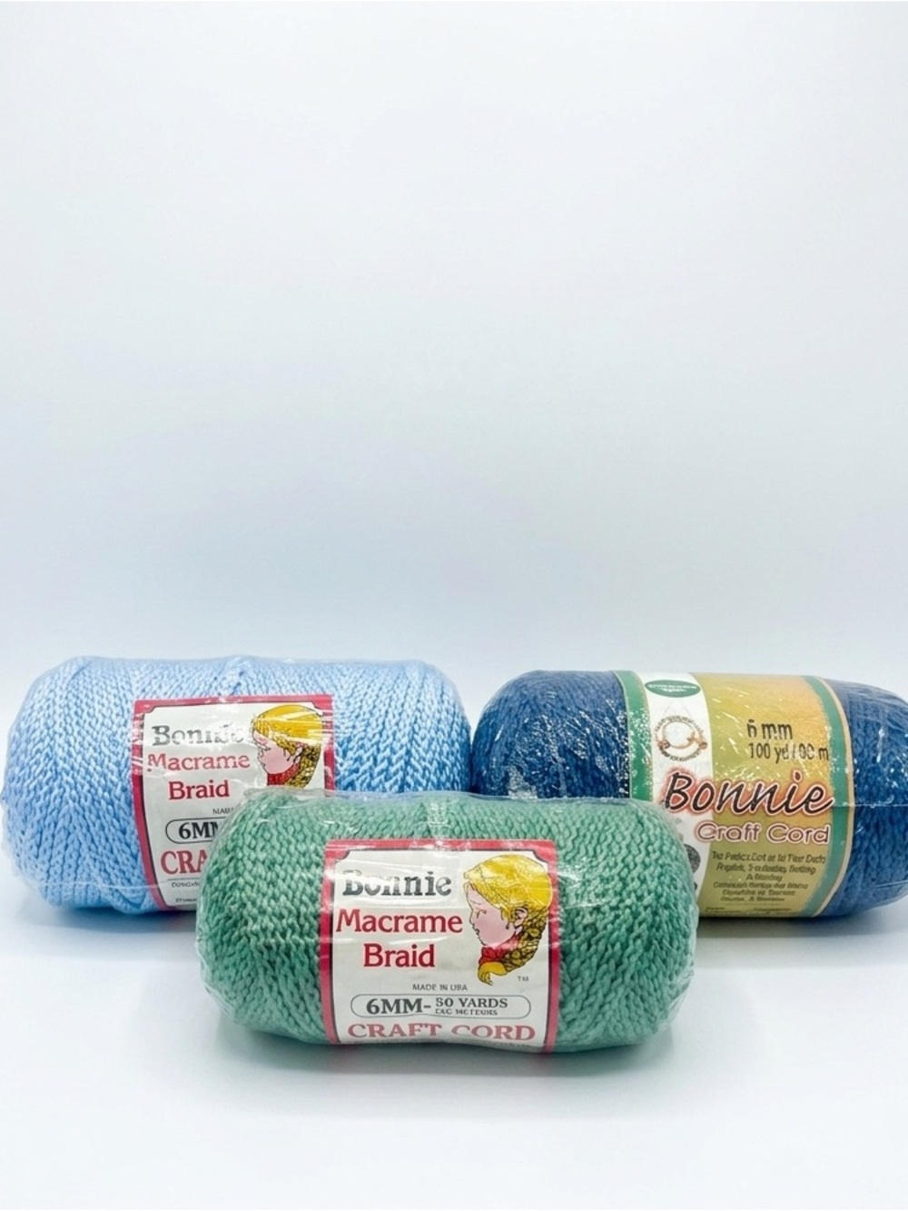 Vintage BONNIE Macrame Braid 2 6MM - 100 & 1 6MM 50 YardCraft Cord Lot of 3 NEW